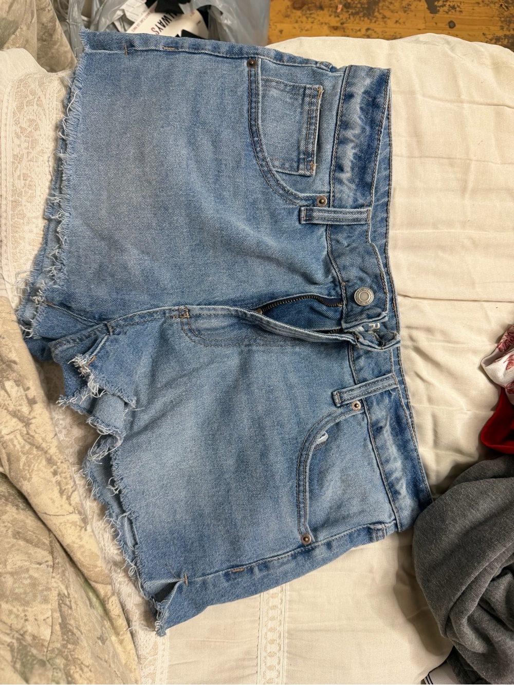 No Boundaries Light Blue Denim Shorts with Frayed Waistband